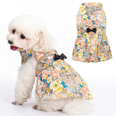 China Stocked Wholesale Beautiful Flowers Pattern High Quality Dog Summer Dresses Luxury for sale