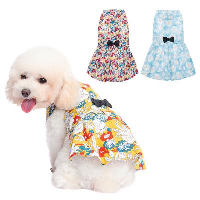 China Sustainable Stylish Flora Dog Skirt Flower Pet Sunbathing Clothes Cotton And Polyester Dog Summer Dress Designer for sale