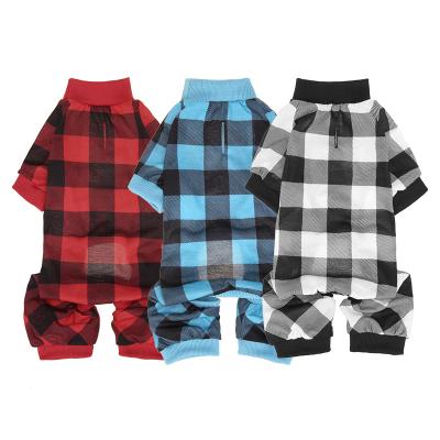 China Stocked Wholesale All Season Lovely Soft Breathable Pet Clothes Plaid Dog Pajamas Dog Apparel The Big Quadruped for sale