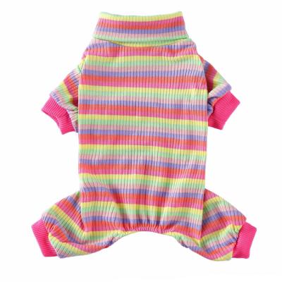 China Viable Wholesale Striped Soft Four Legged Dog Clothes Elastic Comfortable Pet Apparel Dog Pajamas for sale