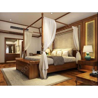 China Modern Solid Wood Resort Hotel Furniture Bedroom Furniture Solid Wood Bed Room Set for sale