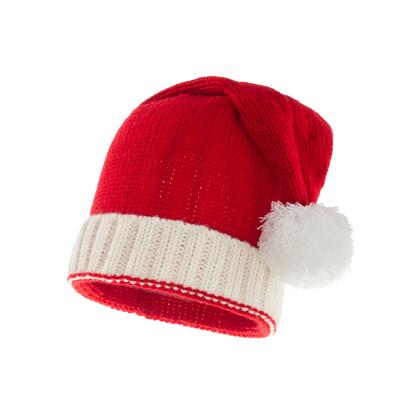 China New JOINT Custom Designers Gift White And Red Knit Pom Pom Beanie Christmas Hats For Adult for sale