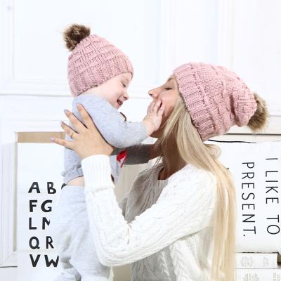 China Striped MY Beanie Knitted Hat Custom Winter Beanie Hats Warm Knit Wool Miyar Mother Baby Girl Son Winter Hat for sale