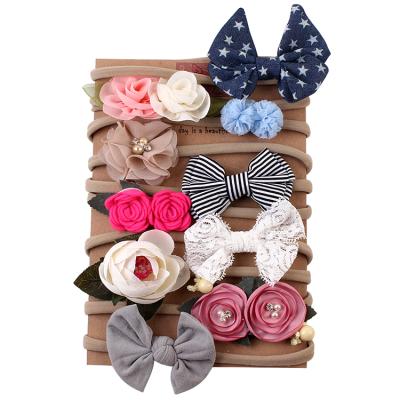 China Durable 10 Pieces/Set Elastic Nylon Handmade Baby Headbands and Bows with Headband Packing Cards for sale