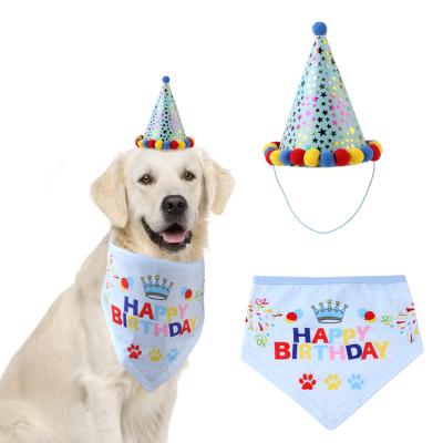 China Customized Viable Dog Birthday Hat Pet Set Triangle Scarf Dog Birthday Bandana Scarves With Cute Doggie Birthday Party Hat for sale