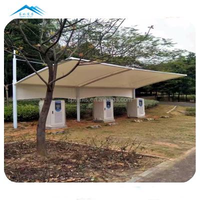 中国 Modern Design Prefabricated Bus Stop Shelters Car Parking Shed PVDF Tensile Structure Triangle Shade Sail Carport Tents 販売のため