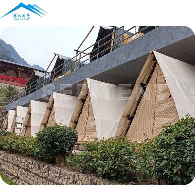 China Single Room Luxury Hotel Permanent Tent Glamping Safari Tent Set Two Single Bed Tent for sale