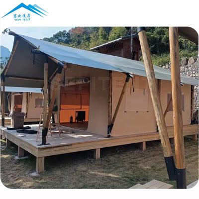 China Custom Luxury Glamping Hotel Tent for Resort Safari Luxury Shape New Design Hotel Orange 5 + Person Tent Double for sale