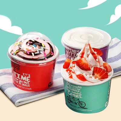 China Disposable Recycled Materials Take Away Double Wall Eco Friendly Food Grade Ice Cream Paper Balls Customs Ice Cream Cups With Lid for sale