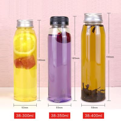 China Custom 12oz 350ml Transparent Food Pet Logo Food Grade Beverage Bottle For Juice Beverage for sale