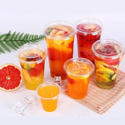 China Eco-friendly Plastic Ready To Ship Custom Logo 16oz 24oz 26oz Disposable PET Juice PP Cups With Cover for sale