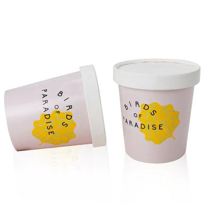 China Recyclable Pint 16oz Ice Cream Logo Wrap Ice Cream Cup Printed Biodegradable Containers With Paper Lid for sale