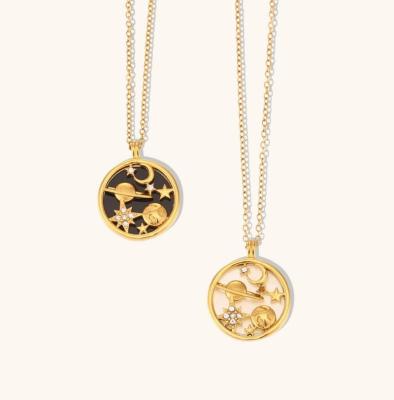 China FASHIONABLE Shell Coin Necklace Universe Design Fine Tasty Pendant Necklace 18K Gold Plated Stainless Steel Necklace Design Jewelry 2023 for sale