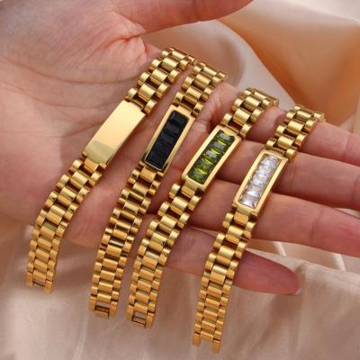 China CLASSIC Waterproof Colorful Watch Band Zircon Bracelet Gold Plated Stainless Steel Bracelets Tarnish Free Jewelry Women Bracelet for sale