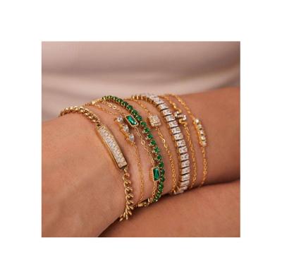 China FASHIONABLE High Quality Chain Pvd Gold Plated Tasty Stainless Steel Green Zircon Snake Tennis Link Chain Bracelets for sale