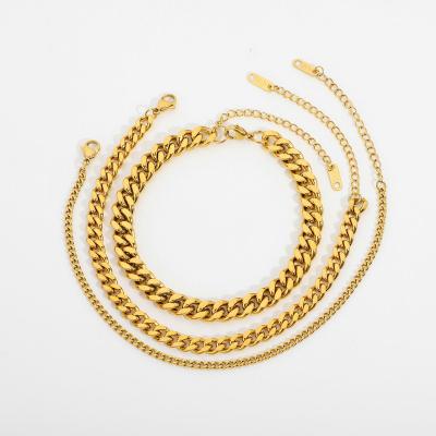 China Long Keeping 18k Gold Punk Miami Anklet Chain Foot Jewelry Cuban Chain 3mm 6mm 8mm Gold Plated 316L Stainless Steel Stacking Chain Anklets for sale