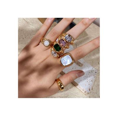 China Vintage Fashion Jewelry 18k Gold Plated Rings Jewelry Women Wedding Diamond Ring Stainless Steel Ring for sale