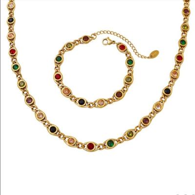 China TRENDY Fashion Jewelry Fine Crystal Gemstone Bracelet Women 18k Stainless Steel Zirconia Jewelry Set Colorful CZ Diamond Necklace for sale