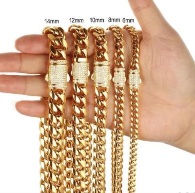 China Hiphop Punk High Quality Gold Wholesale Jewelry Cuban Chain Necklace Iced Out Cuban Link Chains Necklace Stainless Steel Jewelry For Men for sale