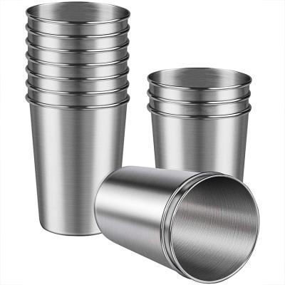 China Stocked Premium Grade Stainless Steel Pint Cups Water Tumblers Unbreakable, Stackable, Brushed Metal Drinking Glasses for sale