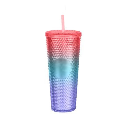 China 2021 Disposable Ready To Ship 16oz Double Wall Cups Acrylic Tumbler BPA Free Plastic Tumbler With Straw for sale