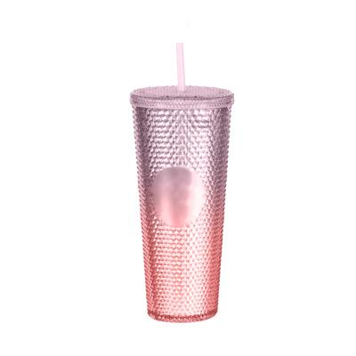 China 2021 Disposable Ready To Ship BPA Free 16oz Double Wall Travel Cups Drinking Plastic Tumbler With Straw for sale