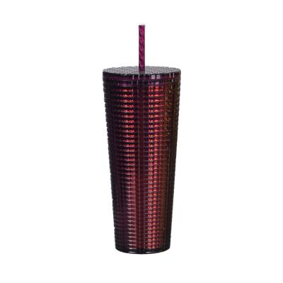 China 2021 16oz Disposable Acrylic Tumbler BPA Free Wall Travel Cups Double Cups Drinking Plastic Tumbler With Straw for sale