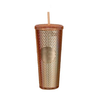 China 2021 Disposable Ready To Ship 16oz Double Wall Travel Cups Drinking Plastic Tumbler With Straw for sale