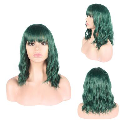 China Loose Wave Black Purple Blue Pink Green Short Color Heat Resistant Wigs Synthetic Fiber Wigs For Cosplay for sale