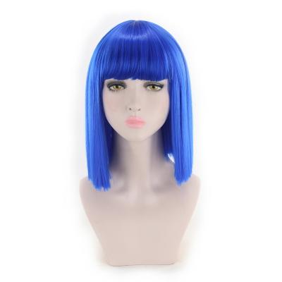 China Wholesale Blue Color Straight Bob Wig Short Cosplay Straight Bob Lace Up Wigs Hair Wig for sale