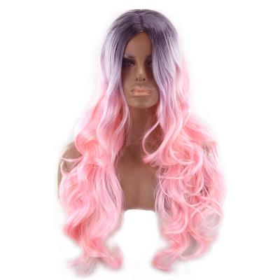 China Body Wave Halloween Anime Wig Long Curly Hair Omens Cosplay Wig Hair Good High Temperature Gradient Black Pink Fiber for sale