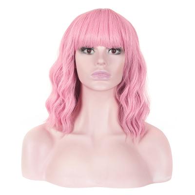 China Wave Hair Lead Heat Resistant Wig Loose Hot Pink Synthetic Long Wigs With Bangs for sale