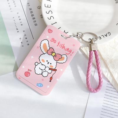 China Cute Design Fashion ABS Material Bowknot Rabbit Andy's Steering Wheel Exercise Strawberry Sheep Card Holder With Polyester Lanyard for sale