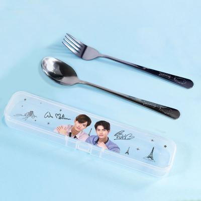 China Workable Cutlery Stainless Steel Two-piece Fork And Spoon Set LOGO OFFGUN BRIGHTWIN Custom Business Gift Promotion Cutlery Box Set for sale