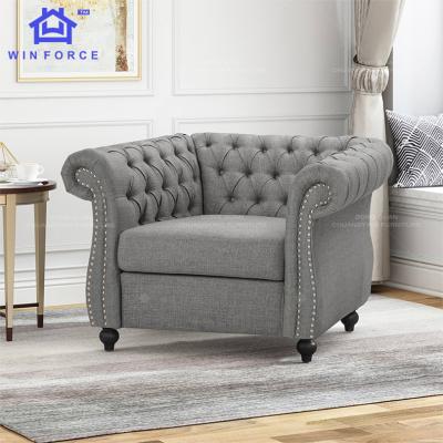 China Modern Design Gray Leisure Chair Luxury Chesterfield Sofa Single Sofa Chair For Extendable Living Room for sale