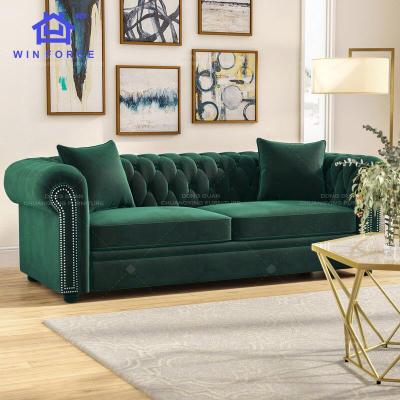 China Cama Luxury Chesterfield Sofa Set Two Seat Sofa Velvet Loveseat Living Room Sofa Fabric Modular Furniture for sale