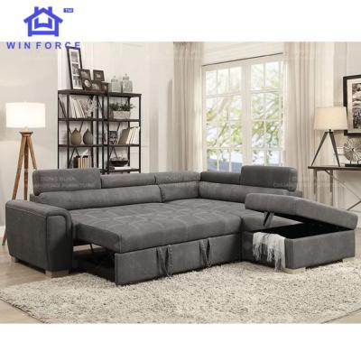 China (Others) Simple Design 3 Seats Adjustable Living Room Furniture L Type Sofa Bed Design Sofa Set Fabric Sofa Bed for sale