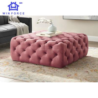 China Chesterfield Stretch High End Modern Velvet Style Tufted Round Ottoman Sneak Luxury Ottoman Pouf for sale