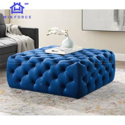 China Modern Design Chesterfield Extendable Stools Furniture Tufted Velvet Sneaks Square Stools For Living Room for sale