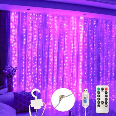 China Curtain Light 300LED 8 Modes USB Powered Purple Smart Waterproof Curtain Light For Outdoor Garden Decoration for sale