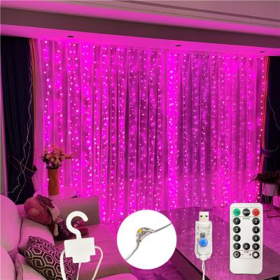 China Curtain Light 3*3m Pink 8 Modes USB Power Led Curtain String Lights For Christmas Decoration for sale