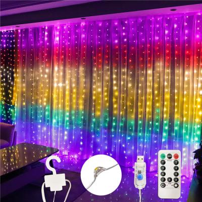 China Latest New Style Christmas Icicle Color 8 Rainbow Curtain Light Fairy Twinkle Window Curtain String Lights For Xmas Party Holiday for sale