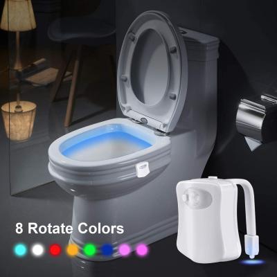 China Modern Waterproof 8/16 Colors Led Toilet Bowl Night Light For Wash Room Toilet Seat Motion Sensor Light for sale