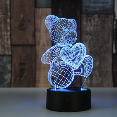 China Room Decoration and 3D Decoration Illusion Bear Lamp 7 Colors Changing Touch Switch Optional Lamp for sale