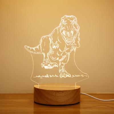 China Decoration and Customizable Room USB Powered Night Acrylic Lamp Panel 3D Wooden Base 3D LED Illusion Light for sale