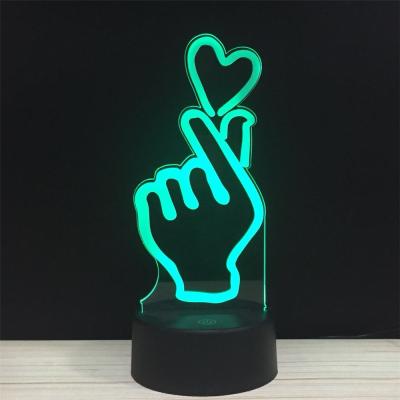 China Decoration and room order three-color button style 3D creative LED lights illusion acrylic night lamp directly for sale