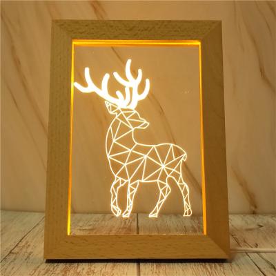 China Wholesale Modern 23*17cm USB Powered Customizable 3D Table Light Decoration Wooden Frame Lamp for sale