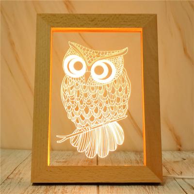 China Wholesale 13*17cm Modern USB Powered Photo Frame Customizable Wooden Acrylic 3D Lamp LED Night Light for sale