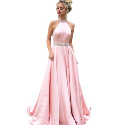 China 2022 Spring Modest Backless Breathable Sleeveless Halter Evening Dress for sale