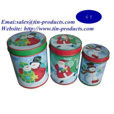 China Gift Set of 3 Round Tin Metal Box with Slip Cover, Gift Tin Box Set for Christmas for sale